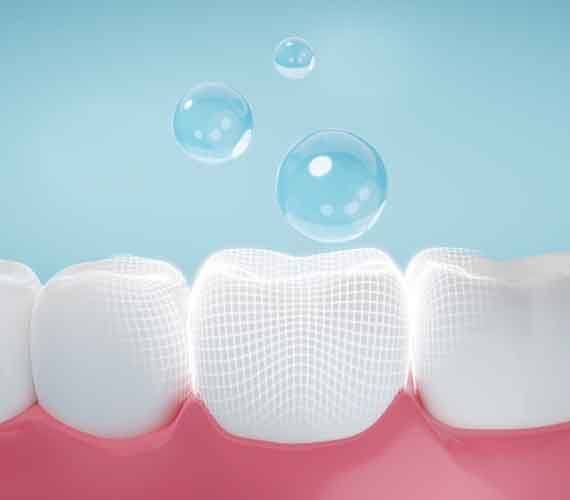 A 3D illustration of fluoride coating teeth